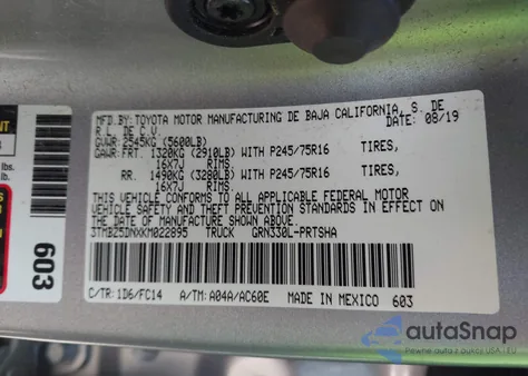 2019 Toyota Tacoma Sr5 z USA, uszkodzony, nr VIN 3TMBZ5DNXKM022895